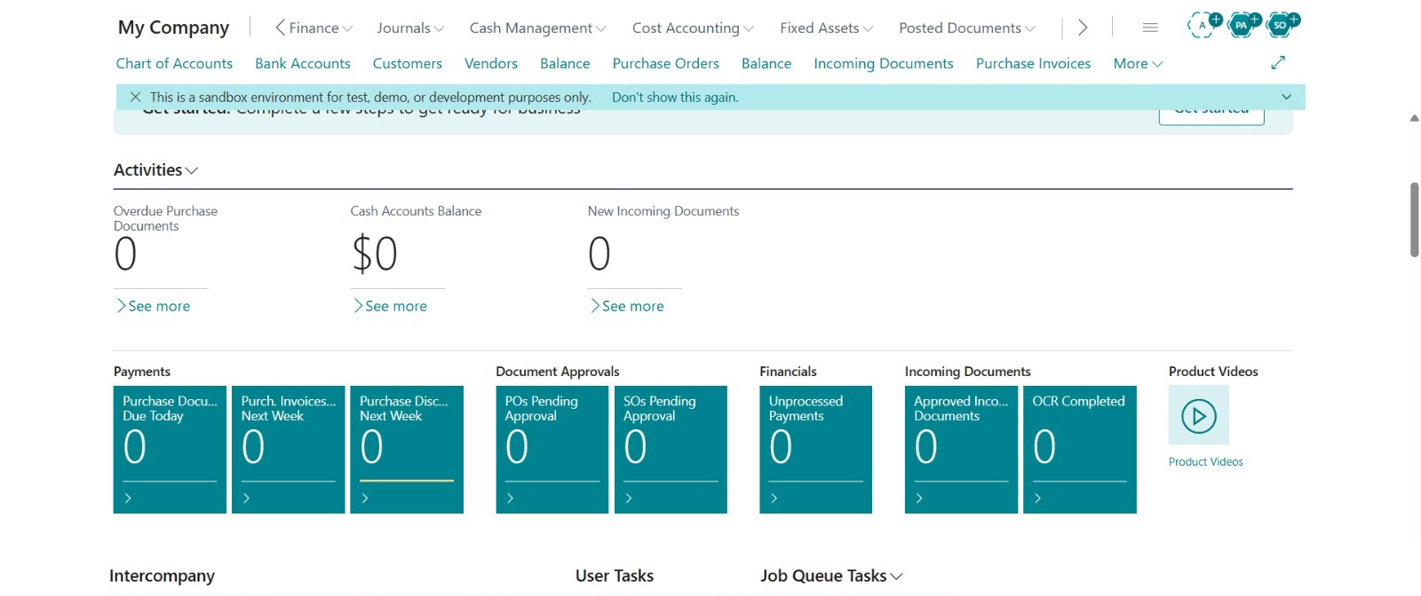 Dashboard Microsoft Dynamics 365 Business Central - Finance