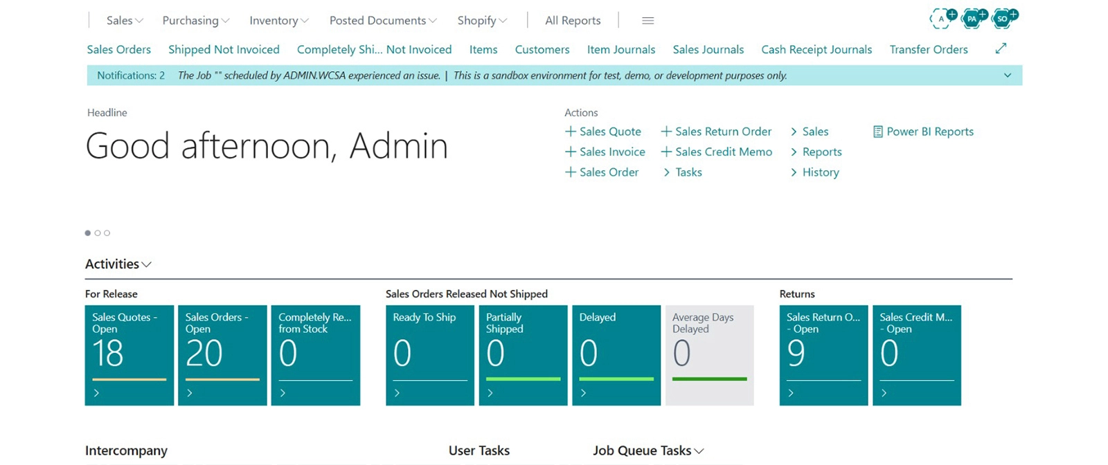 Dashboard Microsoft Dynamics 365 Business Central - Sales