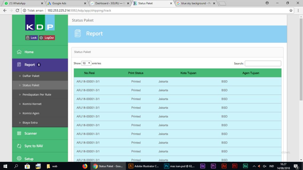 Implementasi Solusi ERP dan Digital untuk Industri Logistik 4:41 am Dashboard Kramat Djati Paket - Report